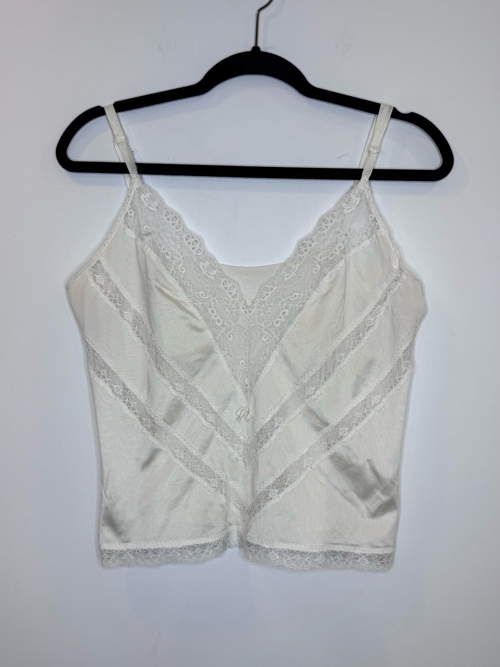 Vintage Lace-Trim cut out Satin Camisole Top feminine lingerie